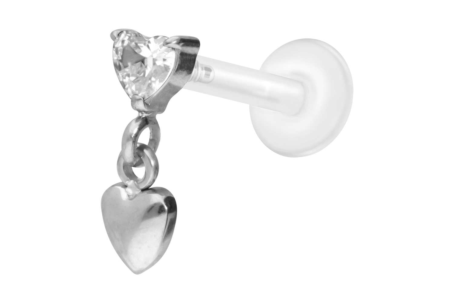 PTFE Labret Piercing mit Innengewinde + Titan-Aufsatz 2 HERZEN